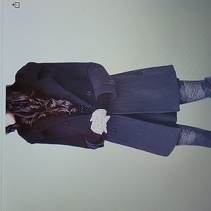 Tanming black double breasted wool pea coat trench coat jacket hood Small New …